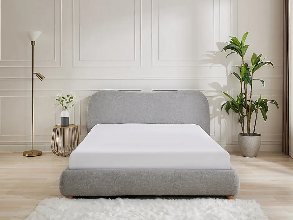 Vente-unique Lit coffre 160 x 200 cm - Tissu - Gris clair + Matelas - VANARI