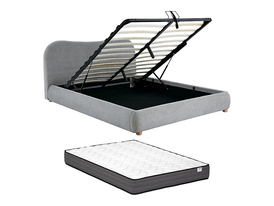 Vente-unique Lit coffre 160 x 200 cm - Tissu - Gris clair + Matelas - VANARI