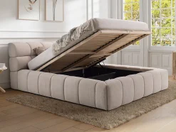 Vente-unique Lit coffre 160 x 200 cm - Tissu - Beige + Matelas - FORVIK II
