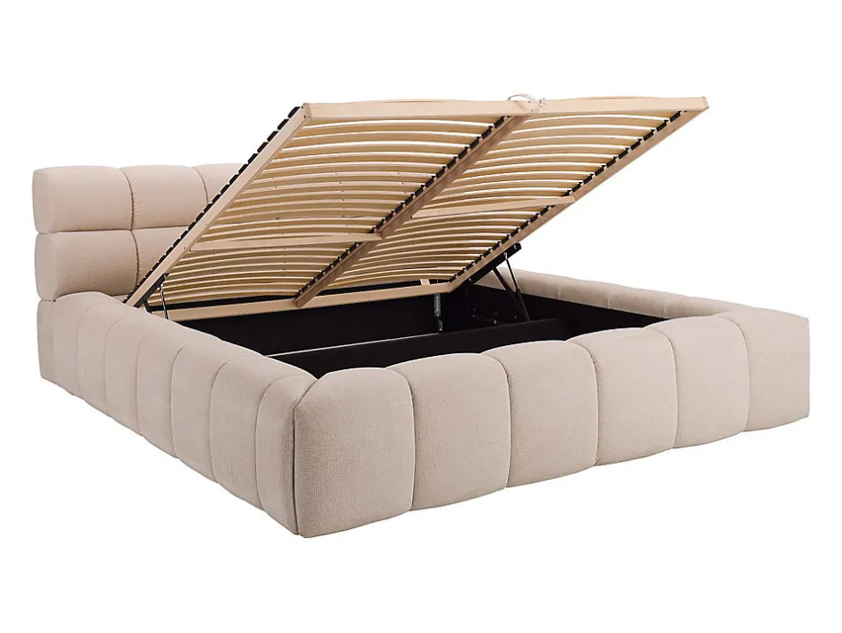 Vente-unique Lit coffre 160 x 200 cm - Tissu - Beige + Matelas - FORVIK II