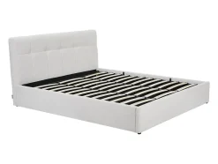 Vente-unique Lit coffre 180 x 200 cm - Tissu bouclette - Blanc + Matelas - MAZIRI Clearance