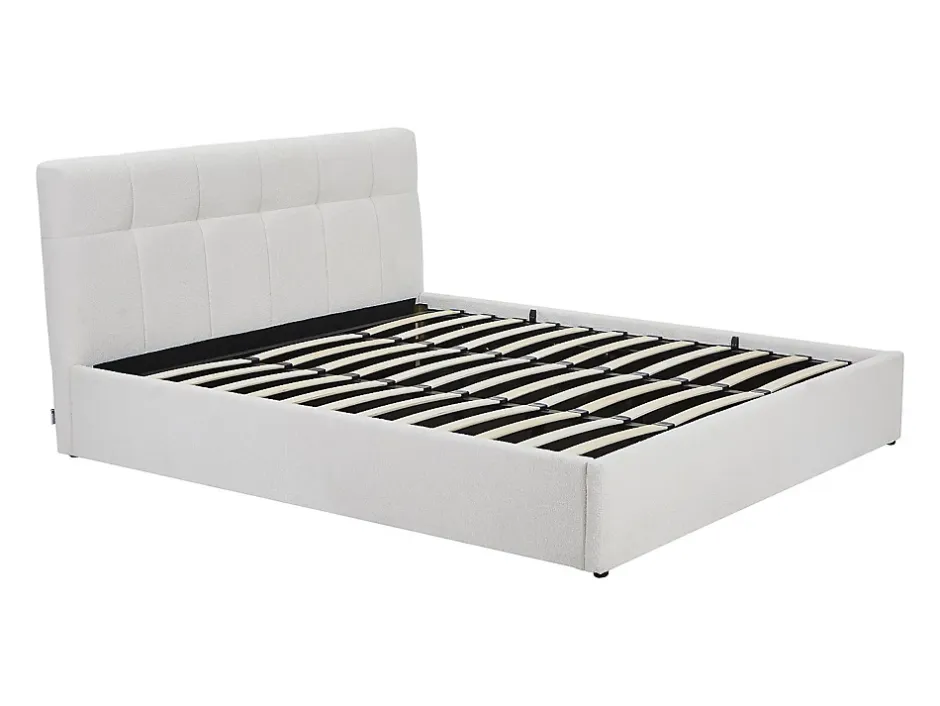 Vente-unique Lit coffre 180 x 200 cm - Tissu bouclette - Blanc + Matelas - MAZIRI Clearance