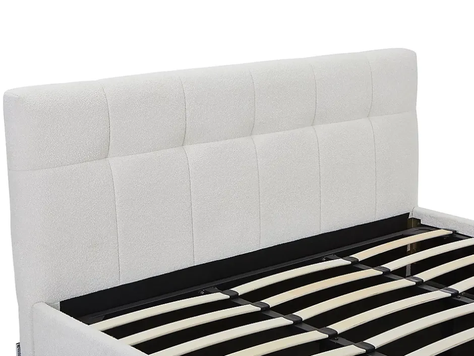 Vente-unique Lit coffre 180 x 200 cm - Tissu bouclette - Blanc + Matelas - MAZIRI Clearance