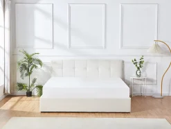 Vente-unique Lit coffre 180 x 200 cm - Tissu bouclette - Blanc + Matelas - MAZIRI Clearance