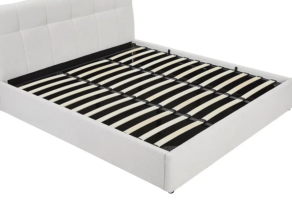 Vente-unique Lit coffre 180 x 200 cm - Tissu bouclette - Blanc + Matelas - MAZIRI Clearance