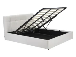 Vente-unique Lit coffre 180 x 200 cm - Tissu bouclette - Blanc + Matelas - MAZIRI Clearance