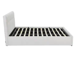 Vente-unique Lit coffre 180 x 200 cm - Tissu bouclette - Blanc + Matelas - MAZIRI Clearance