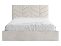 Vente-unique Lit coffre 140 x 190 cm - Tissu texturé - Crème + Matelas - JUSTANI Outlet