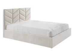 Vente-unique Lit coffre 140 x 190 cm - Tissu texturé - Crème + Matelas - JUSTANI Outlet