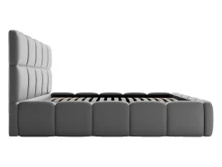Vente-unique Lit coffre 140 x 190 cm - Tissu effet cuir - Gris - DAMADO