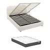 Vente-unique Lit coffre 160 x 200 cm - Tissu bouclette - Blanc + Matelas - VANARI