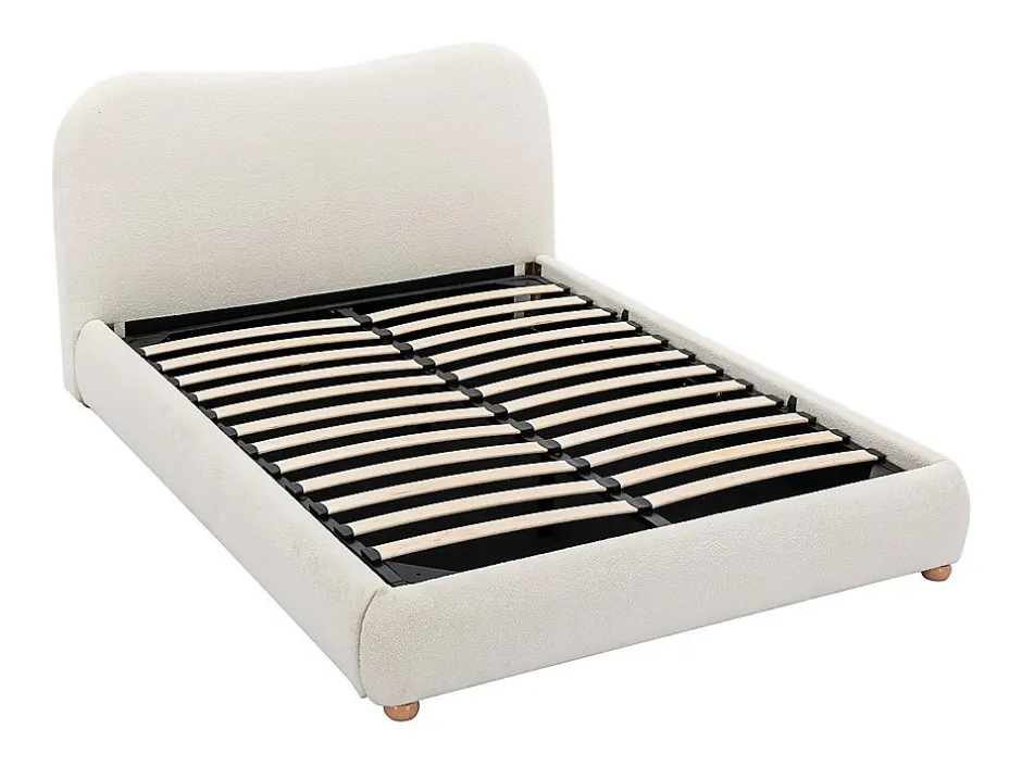 Vente-unique Lit coffre 160 x 200 cm - Tissu bouclette - Blanc + Matelas - VANARI