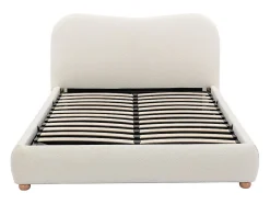 Vente-unique Lit coffre 160 x 200 cm - Tissu bouclette - Blanc + Matelas - VANARI