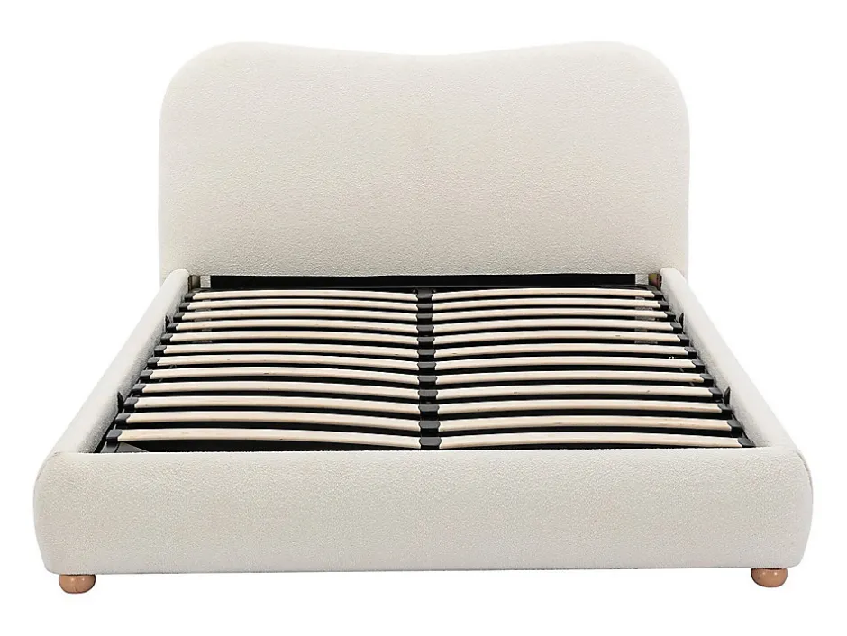 Vente-unique Lit coffre 160 x 200 cm - Tissu bouclette - Blanc + Matelas - VANARI