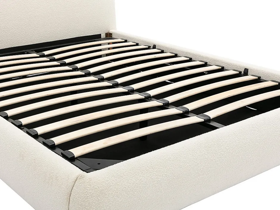 Vente-unique Lit coffre 160 x 200 cm - Tissu bouclette - Blanc + Matelas - VANARI