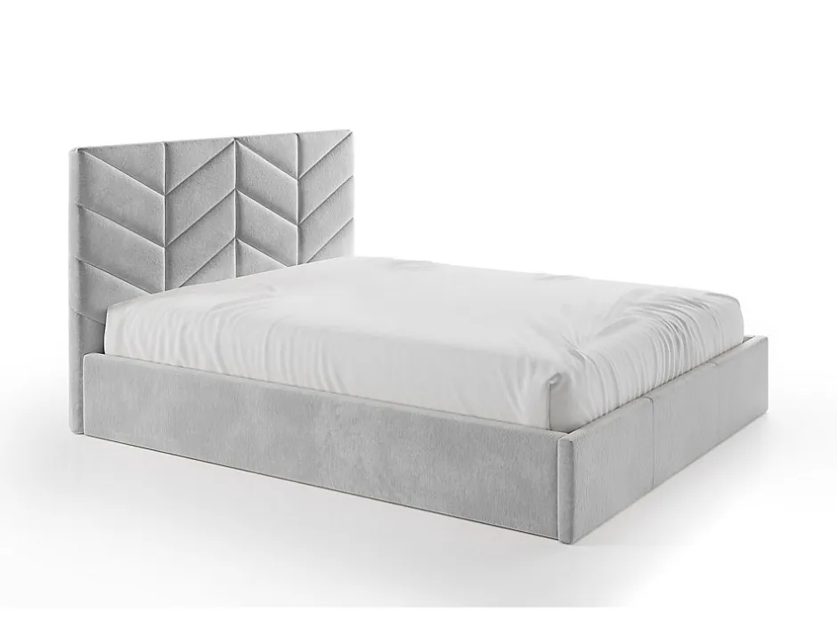Vente-unique Lit coffre 200 x 200 cm - Tissu texturé - Gris + Matelas - JUSTANI