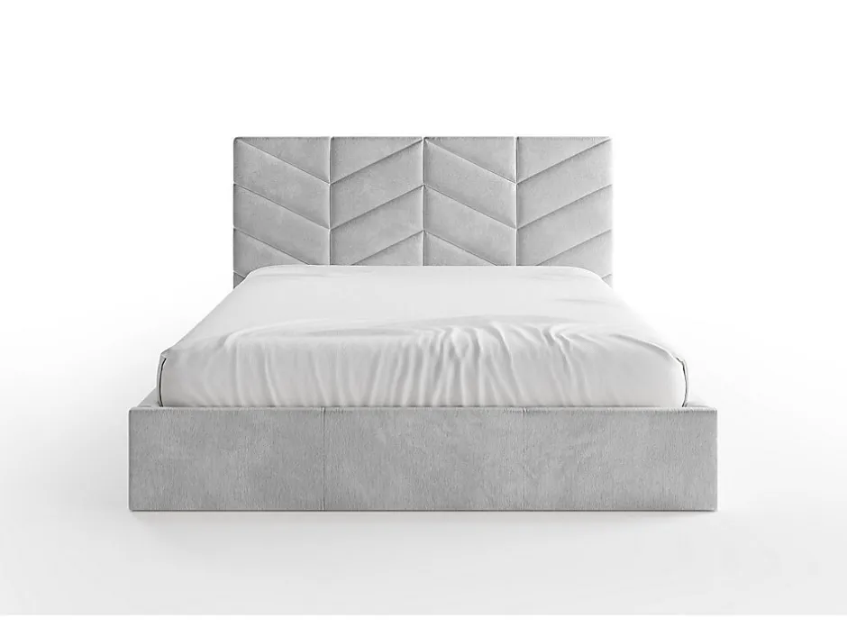 Vente-unique Lit coffre 200 x 200 cm - Tissu texturé - Gris + Matelas - JUSTANI