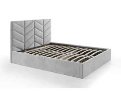 Vente-unique Lit coffre 200 x 200 cm - Tissu texturé - Gris + Matelas - JUSTANI