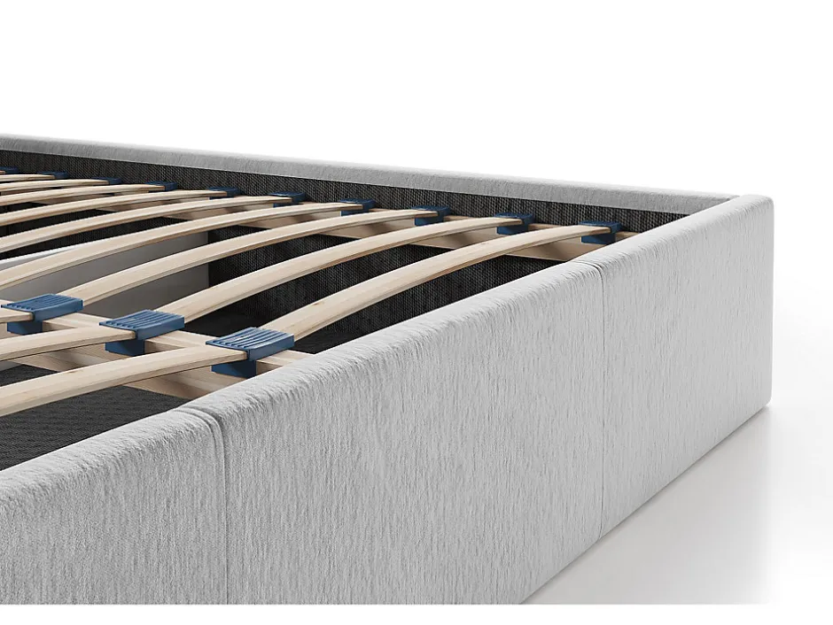 Vente-unique Lit coffre 200 x 200 cm - Tissu texturé - Gris + Matelas - JUSTANI