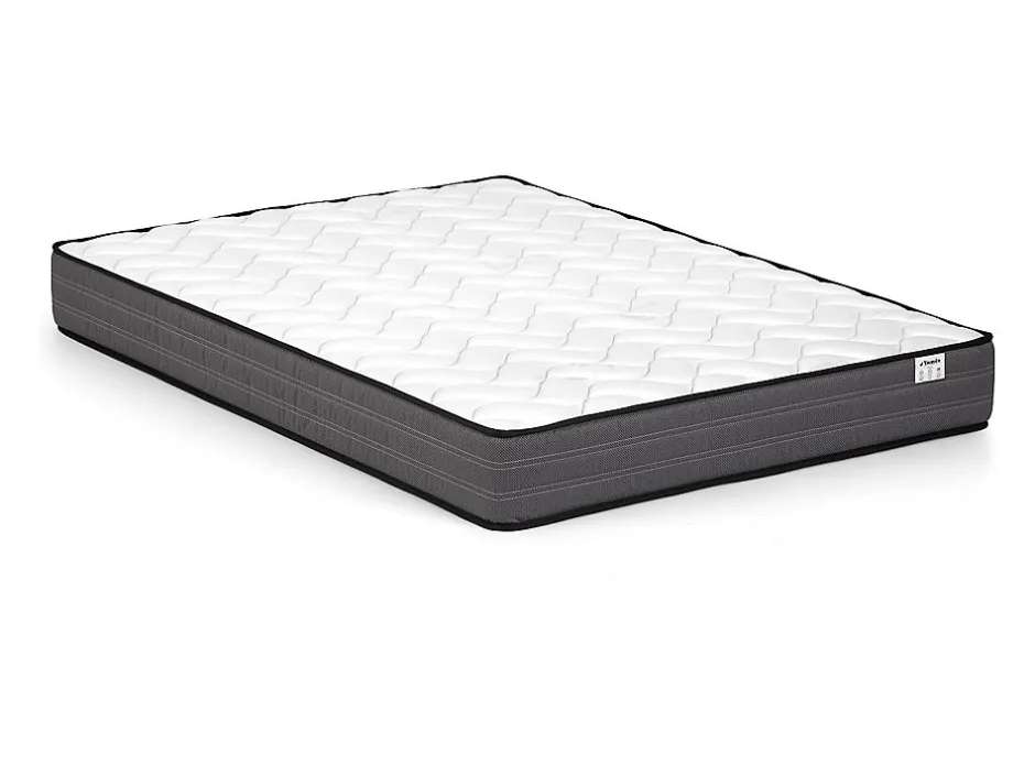 Vente-unique Lit coffre 200 x 200 cm - Tissu texturé - Gris + Matelas - JUSTANI