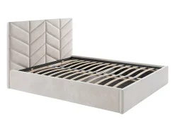 Vente-unique Lit coffre 180 x 200 cm - Tissu texturé - Crème - JUSTANI Discount