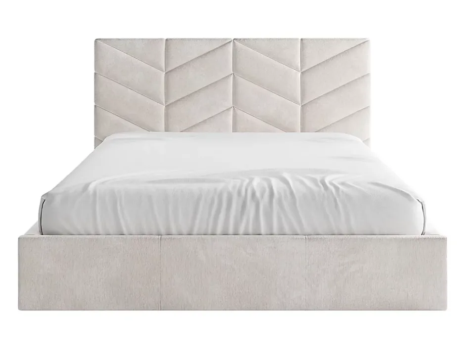 Vente-unique Lit coffre 180 x 200 cm - Tissu texturé - Crème - JUSTANI Discount