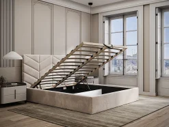 Vente-unique Lit coffre 160 x 200 cm - Tissu texturé - Crème - JUSTANI