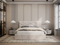 Vente-unique Lit coffre 160 x 200 cm - Tissu texturé - Crème - JUSTANI