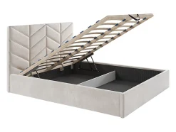 Vente-unique Lit coffre 160 x 200 cm - Tissu texturé - Crème - JUSTANI