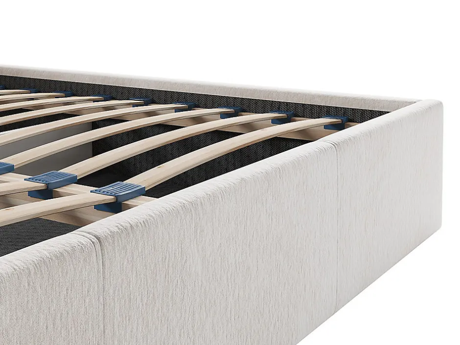Vente-unique Lit coffre 160 x 200 cm - Tissu texturé - Crème - JUSTANI