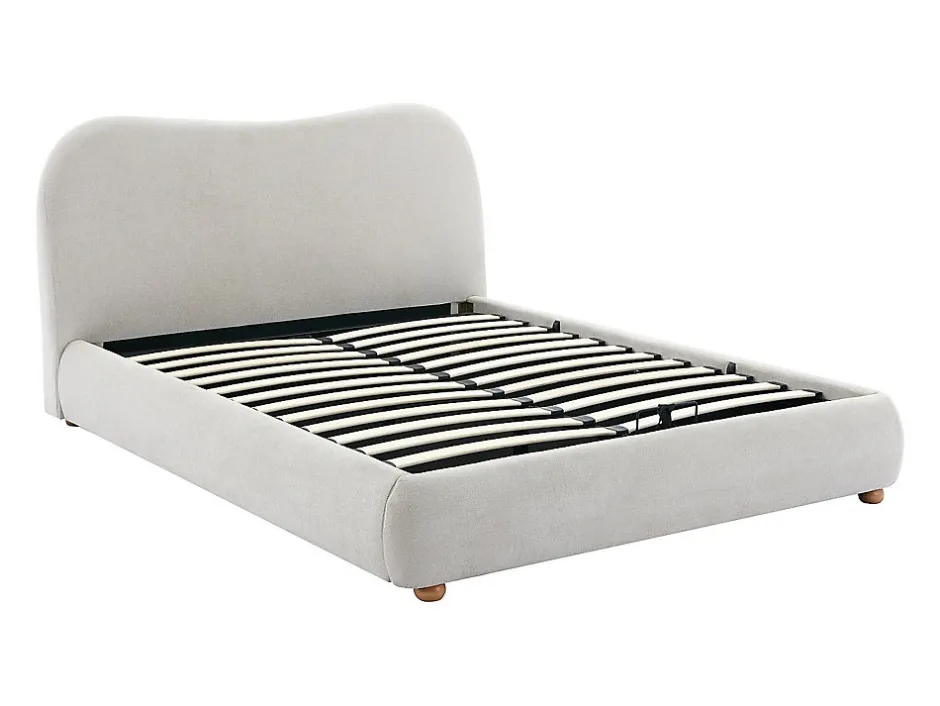Vente-unique Lit coffre 160 x 200 cm - Tissu - Beige - VANARI