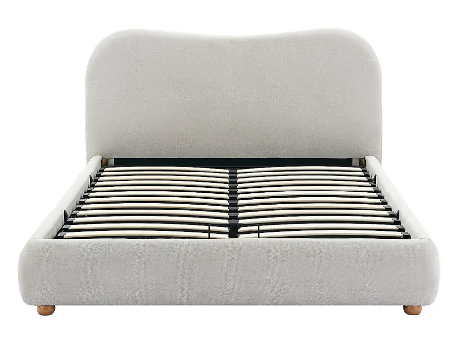 Vente-unique Lit coffre 160 x 200 cm - Tissu - Beige - VANARI