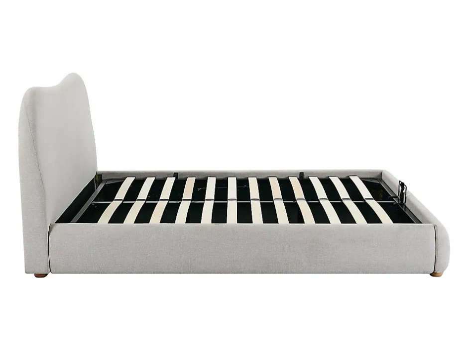 Vente-unique Lit coffre 160 x 200 cm - Tissu - Beige - VANARI