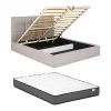 Vente-unique Lit coffre 160 x 200 cm - Tissu - Beige + Matelas - ELIAVA