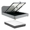 Vente-unique Lit coffre 180 x 200 cm - Tissu - Gris clair + Matelas - VANARI