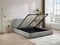 Vente-unique Lit coffre 180 x 200 cm - Tissu - Gris clair + Matelas - VANARI