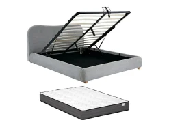 Vente-unique Lit coffre 180 x 200 cm - Tissu - Gris clair + Matelas - VANARI