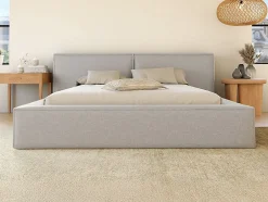 Vente-unique Lit coffre 140 x 190 cm - Tissu - Gris clair - TIMANO Sale