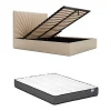 Vente-unique Lit coffre 180 x 200 cm - Tissu - Beige + Matelas - RILIODA
