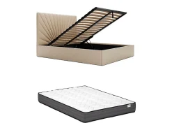 Vente-unique Lit coffre 180 x 200 cm - Tissu - Beige + Matelas - RILIODA