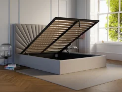 Vente-unique Lit coffre 180 x 200 cm - Tissu - Beige + Matelas - RILIODA