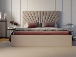 Vente-unique Lit coffre 180 x 200 cm - Tissu - Beige + Matelas - RILIODA