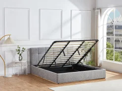 Vente-unique Lit coffre 180 x 200 cm - Tissu bouclette - Gris - MAZIRI