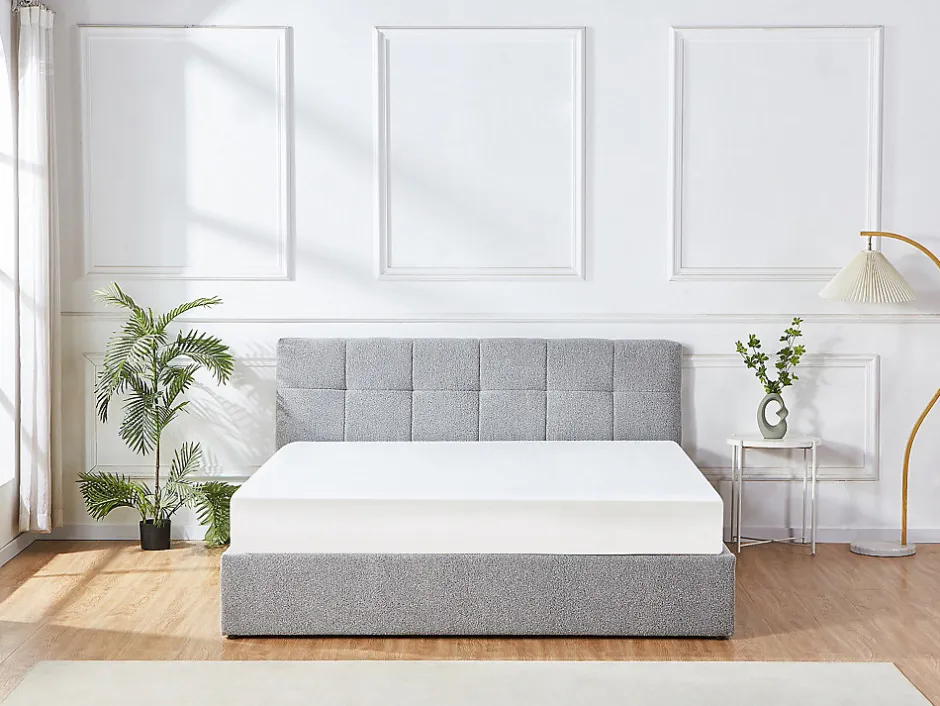 Vente-unique Lit coffre 180 x 200 cm - Tissu bouclette - Gris - MAZIRI