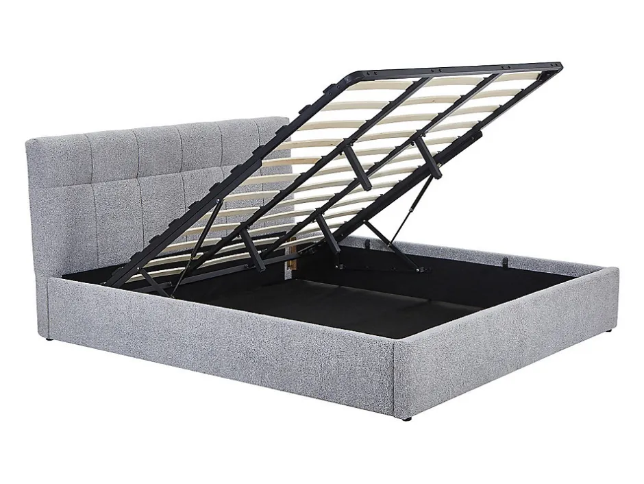 Vente-unique Lit coffre 180 x 200 cm - Tissu bouclette - Gris - MAZIRI
