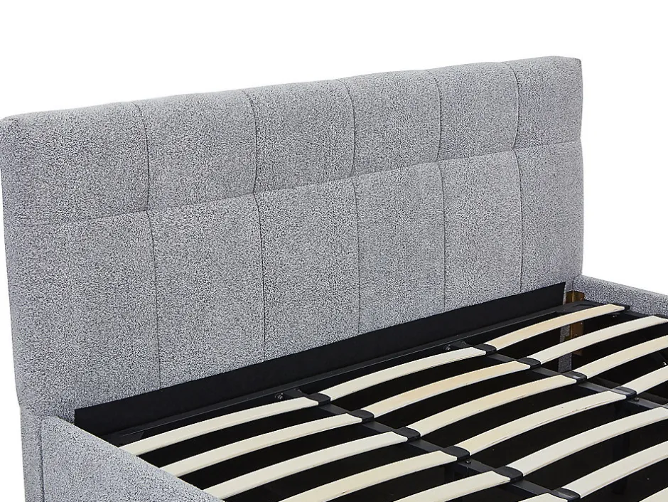 Vente-unique Lit coffre 180 x 200 cm - Tissu bouclette - Gris - MAZIRI
