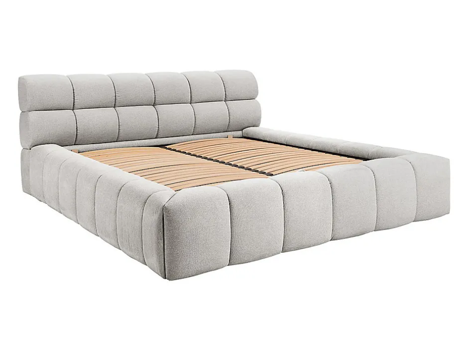 Vente-unique Lit coffre 160 x 200 cm - Tissu - Gris clair - FORVIK