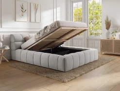 Vente-unique Lit coffre 160 x 200 cm - Tissu - Gris clair - FORVIK