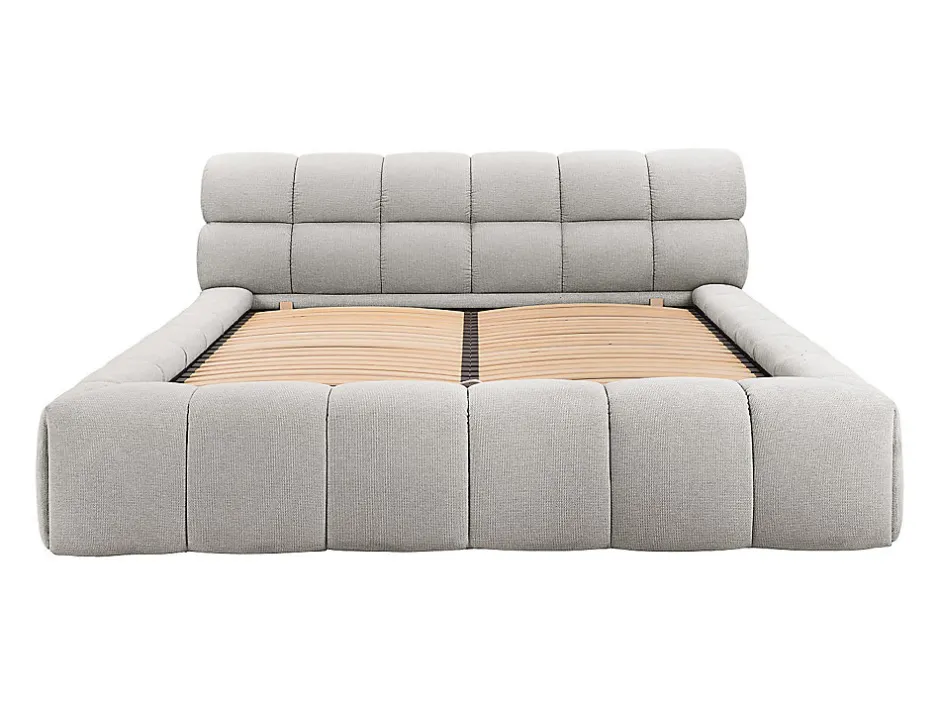 Vente-unique Lit coffre 160 x 200 cm - Tissu - Gris clair - FORVIK