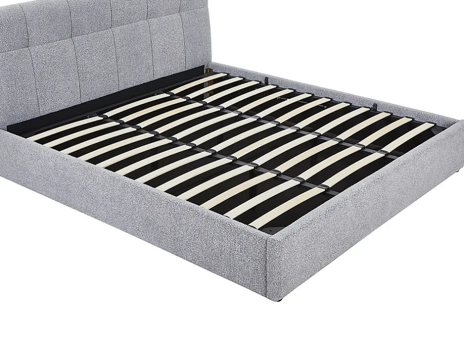 Vente-unique Lit coffre 180 x 200 cm - Tissu bouclette - Gris + Matelas - MAZIRI New